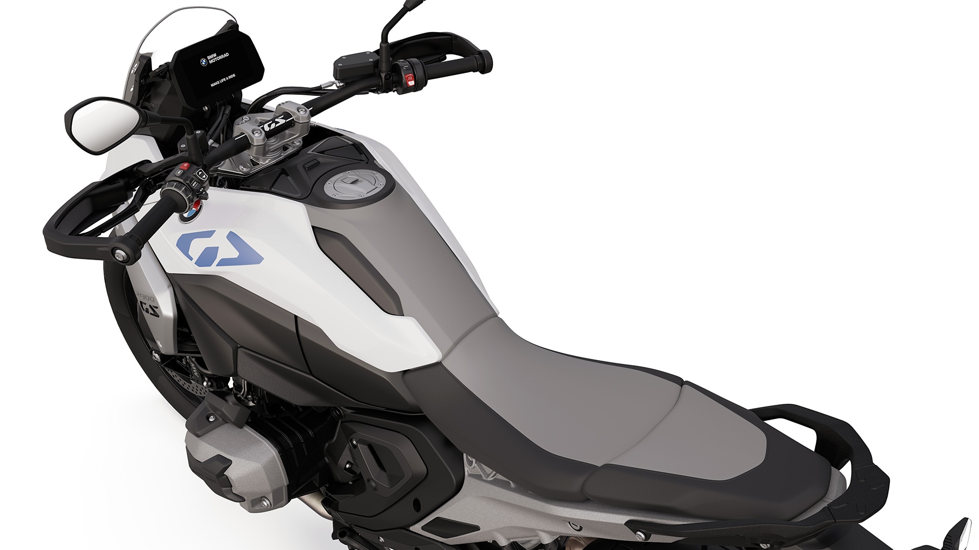 De doorlopende tank-buddyseatlijn van de R 1300 GS van BMW Motorrad