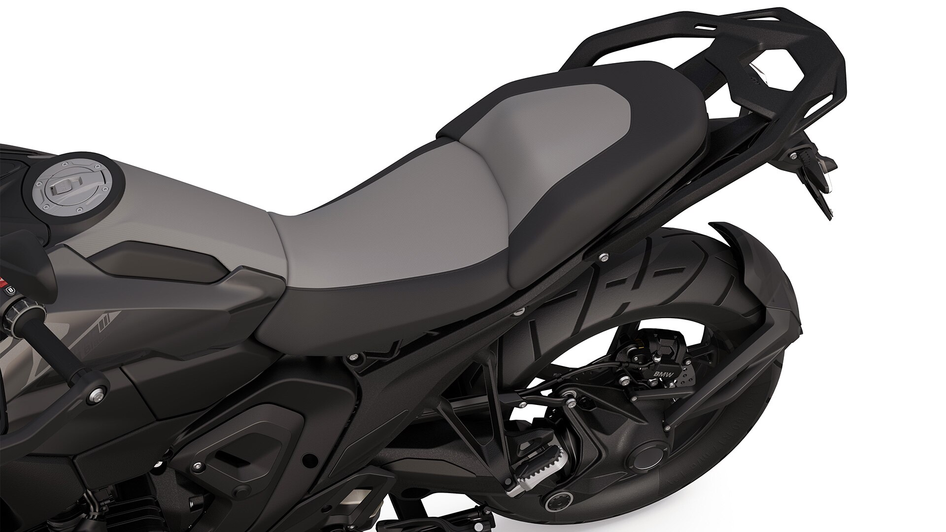 De comfortabele stoel van de R 1300 GS Triple Black van BMW Motorrad