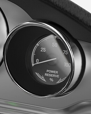 De Power reserveweergave als klassiek rond instrument.