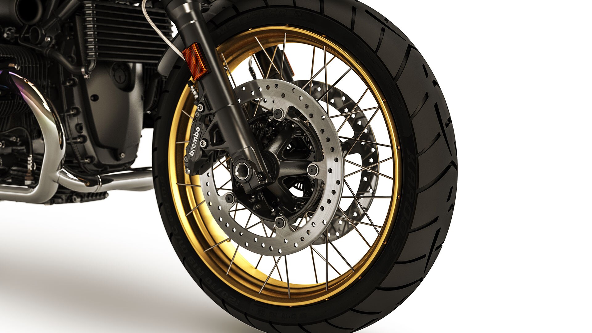 We zien de gouden velgen van de R nineT Urban G/S.