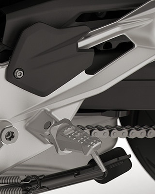 De voetsteunen van de F 900 R van BMW Motorrad