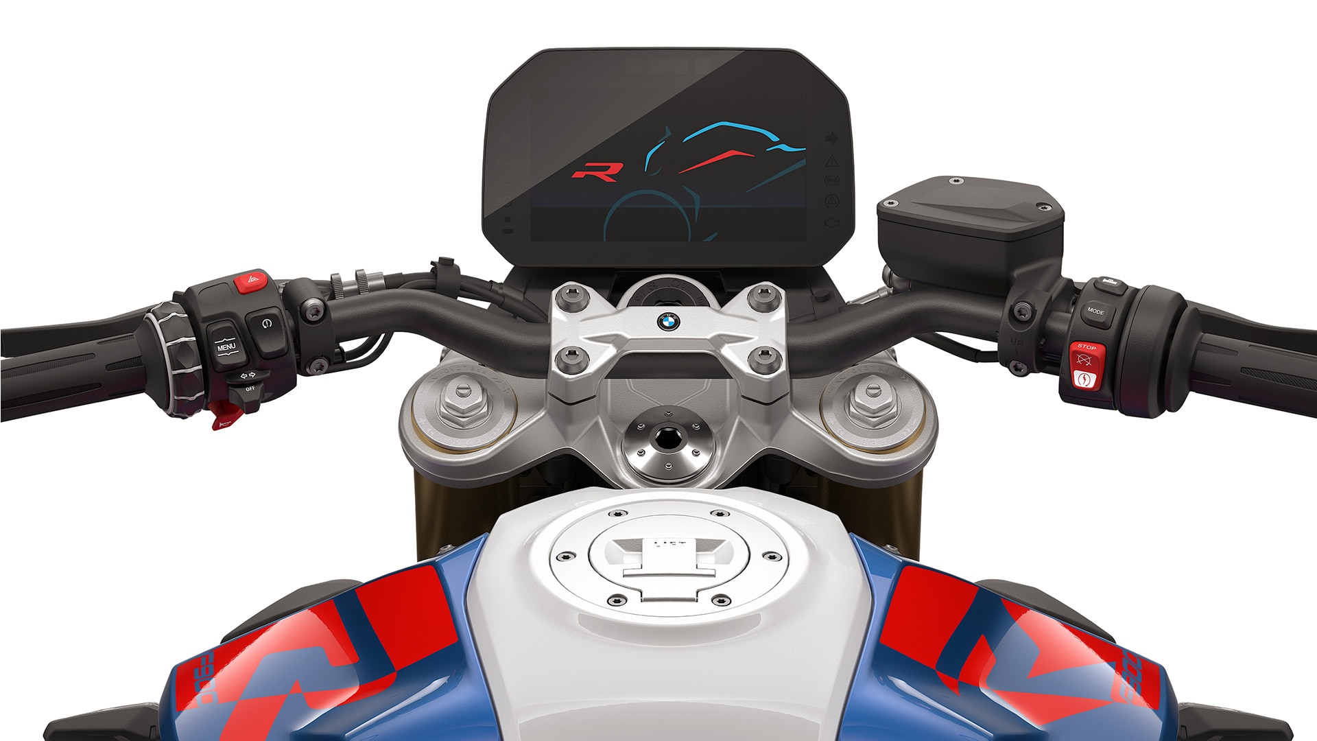 De instelbare upside-down verende voorvork van de F 900 R van BMW Motorrad