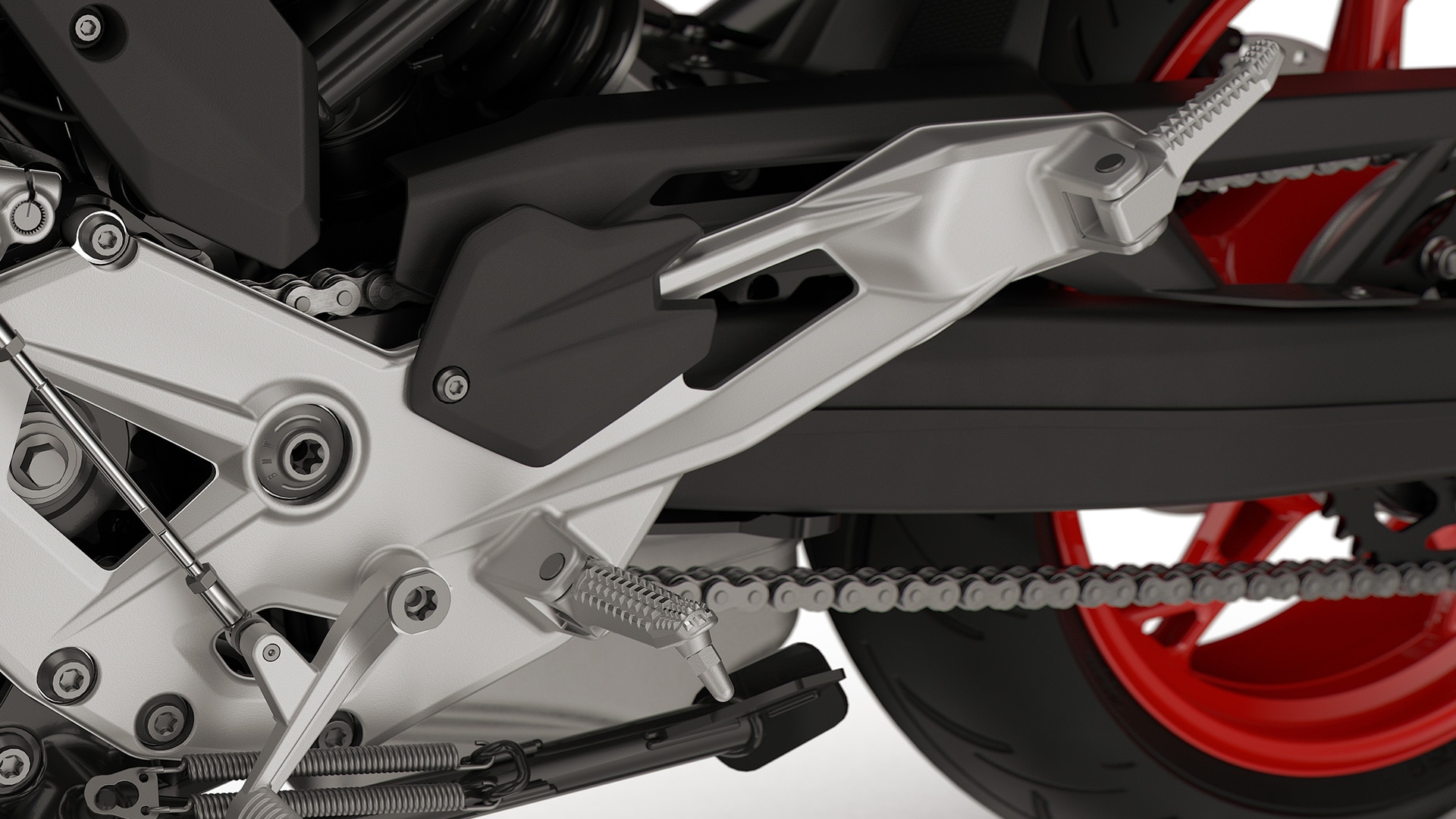 Gefreesde voetsteunen en pedalen van de F 900 R van BMW Motorrad