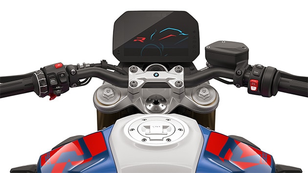 De instelbare upside-down verende voorvork van de F 900 R van BMW Motorrad