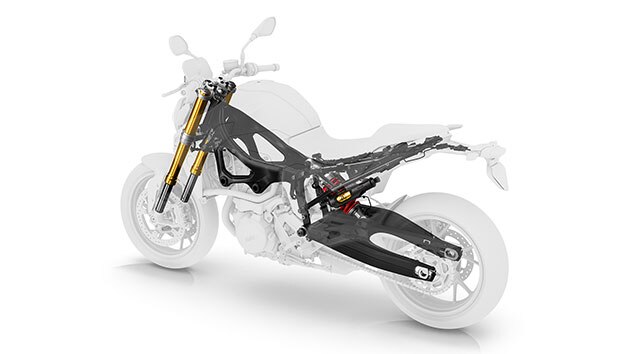 We zien het rijwielgedeelte van de F 900 R.