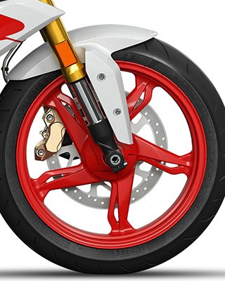 We zien het gegoten aluminium velg van de G 310 R.