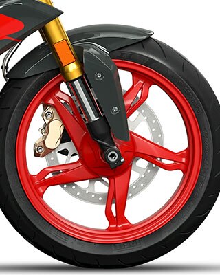 We zien het gegoten aluminium velg van de G 310 R.