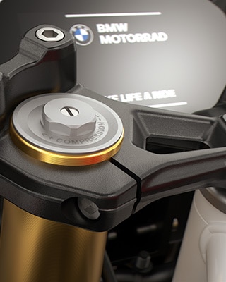 De goudkleurige 43 mm upside-down vork van de F 450 RR van BMW Motorrad