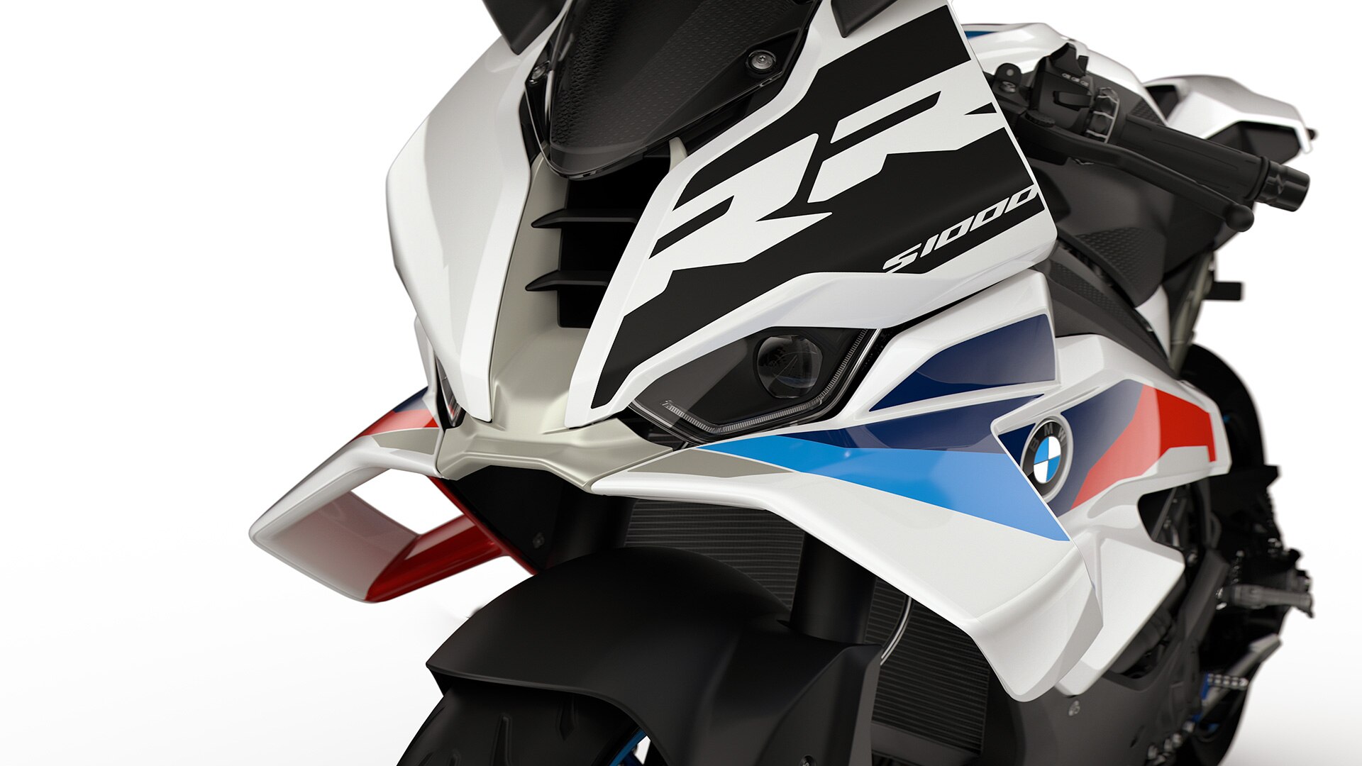 Dynamisch vooraanzicht en hoge kuipruit van de S 1000 RR