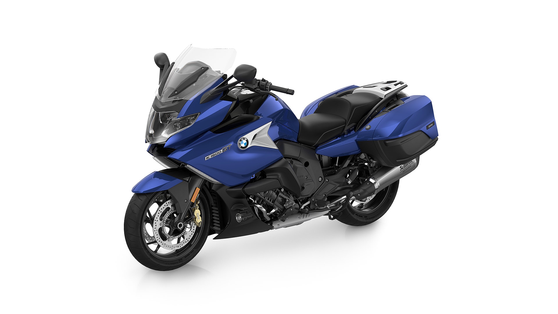 K 1600 GT in Light white/Racing blue metallic/Racing red.